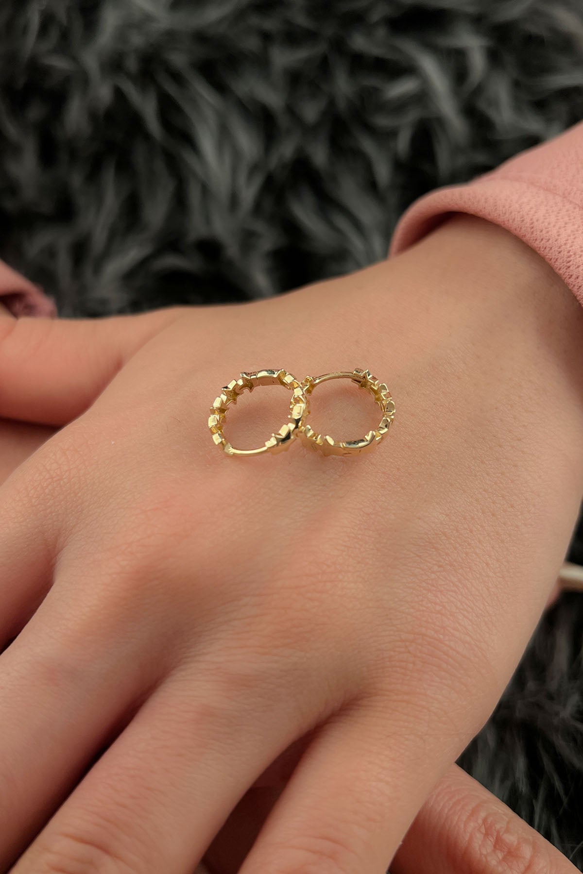 14K Gold Star Row Huggie Earrings