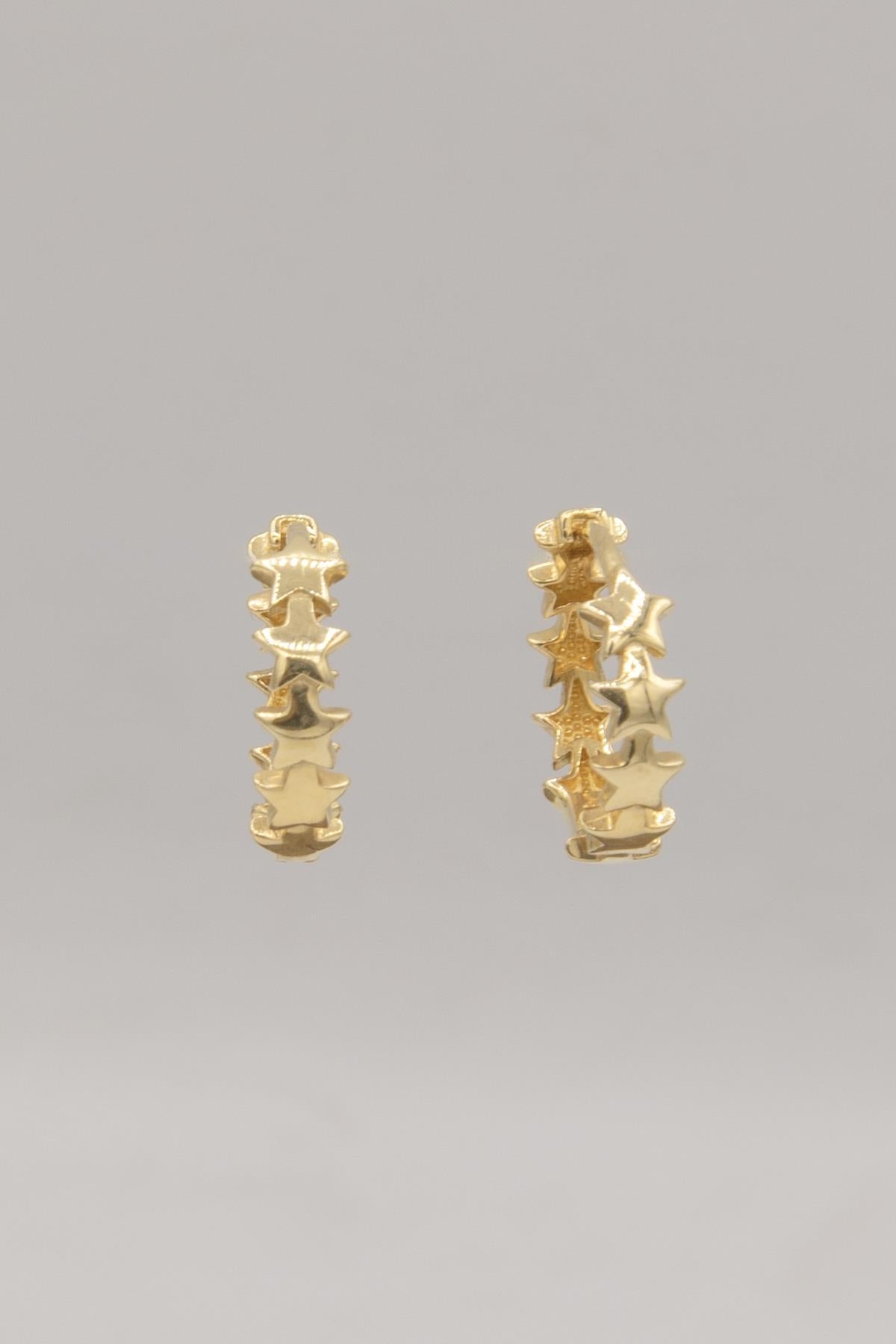 14K Gold Star Row Huggie Earrings