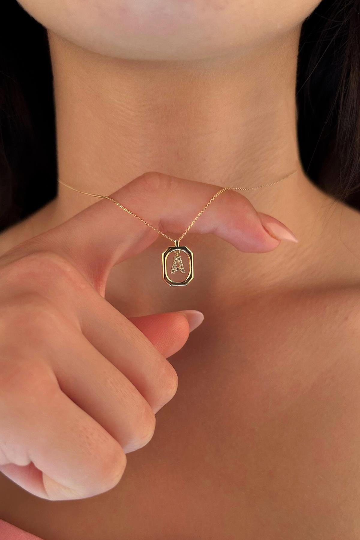 14K Gold Stone A Initial Necklace