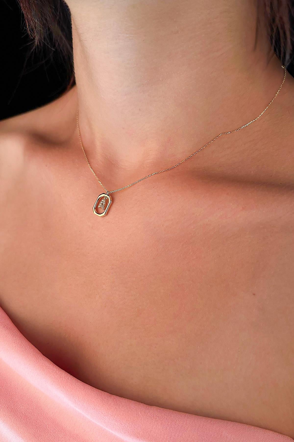 14K Gold Stone A Initial Necklace