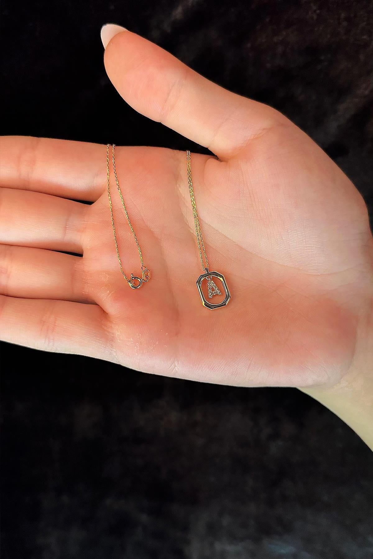 14K Gold Stone A Initial Necklace