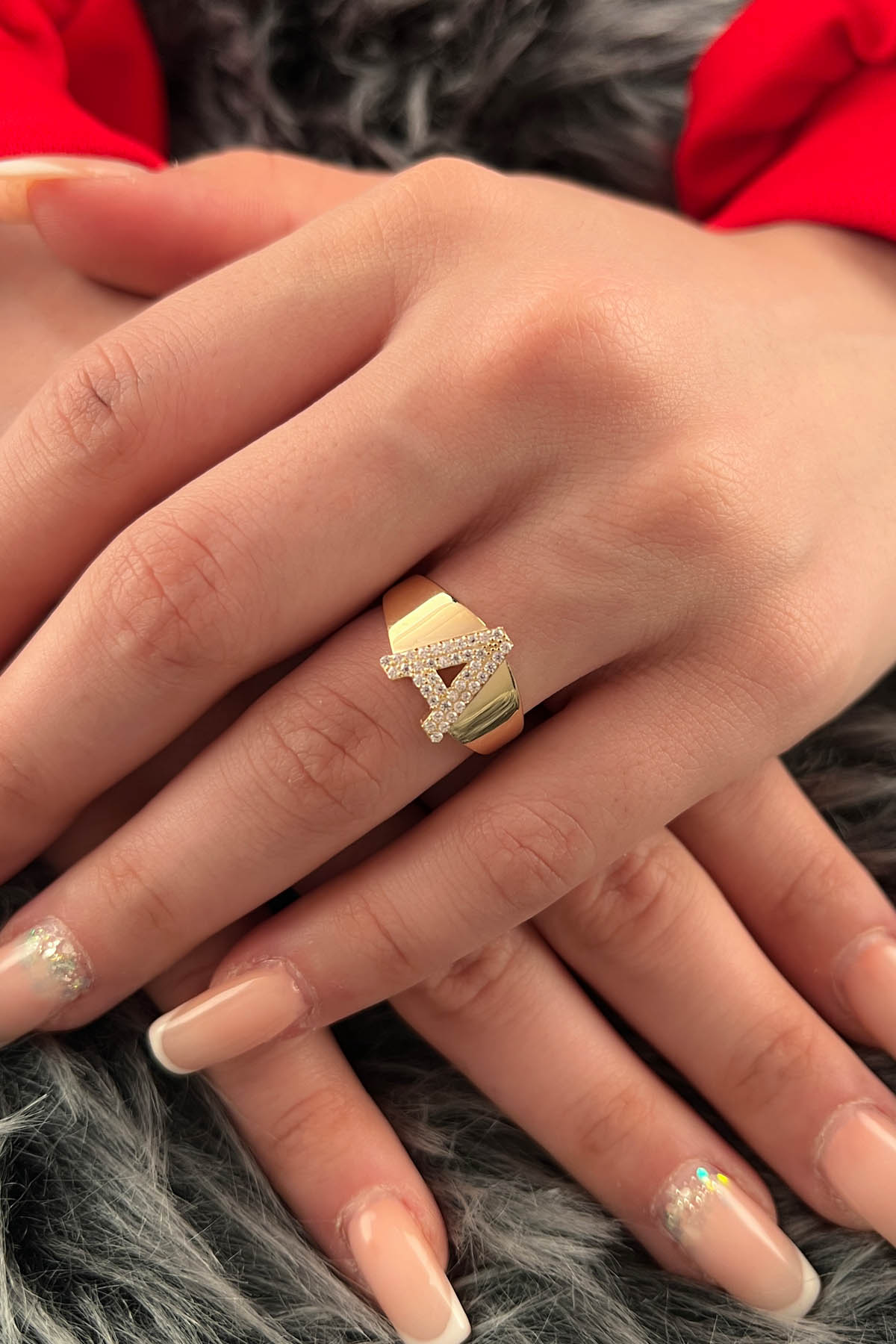 14K Gold Stone A Initial Ring