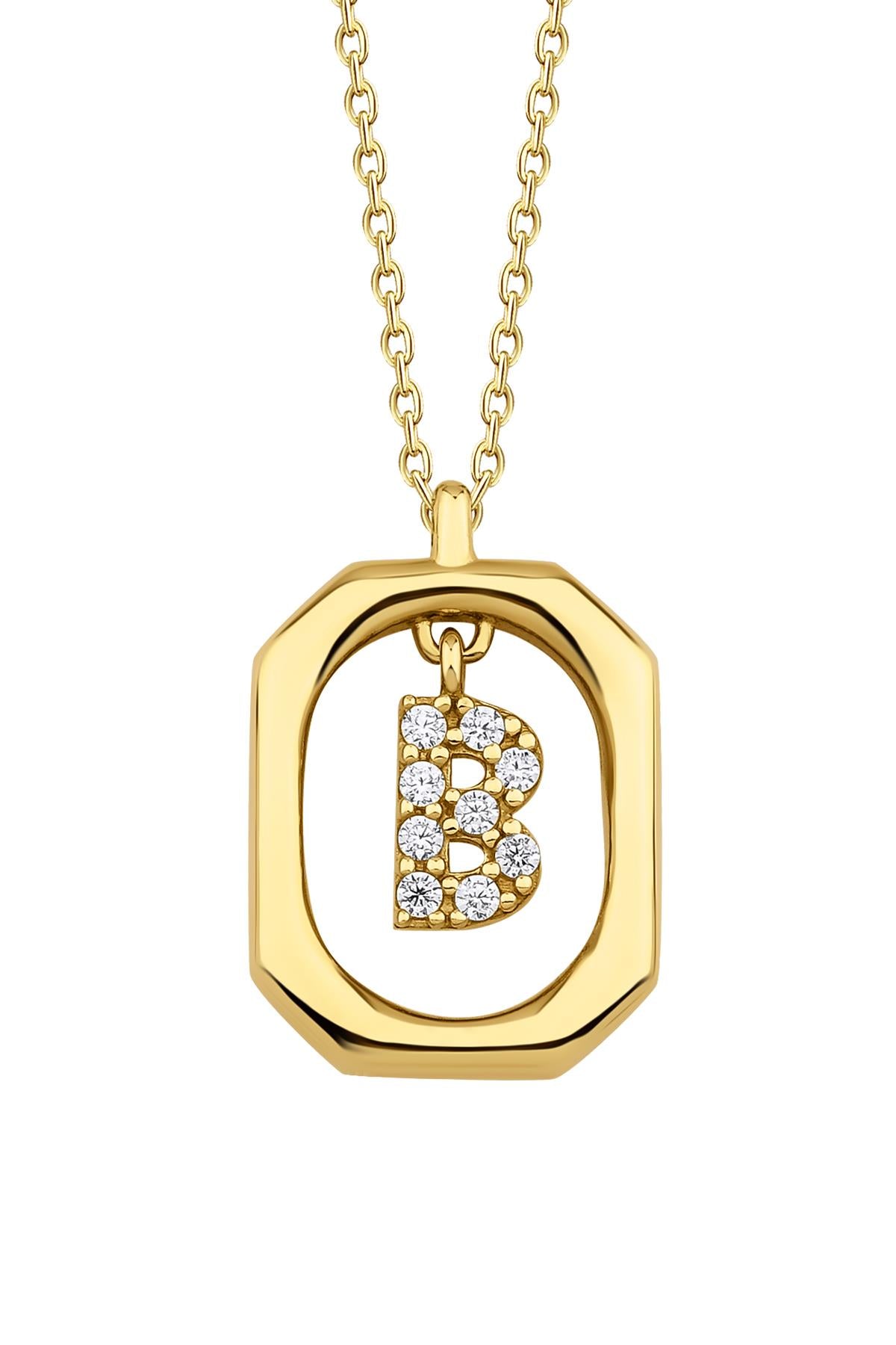 14K Gold Stone B Initial Necklace