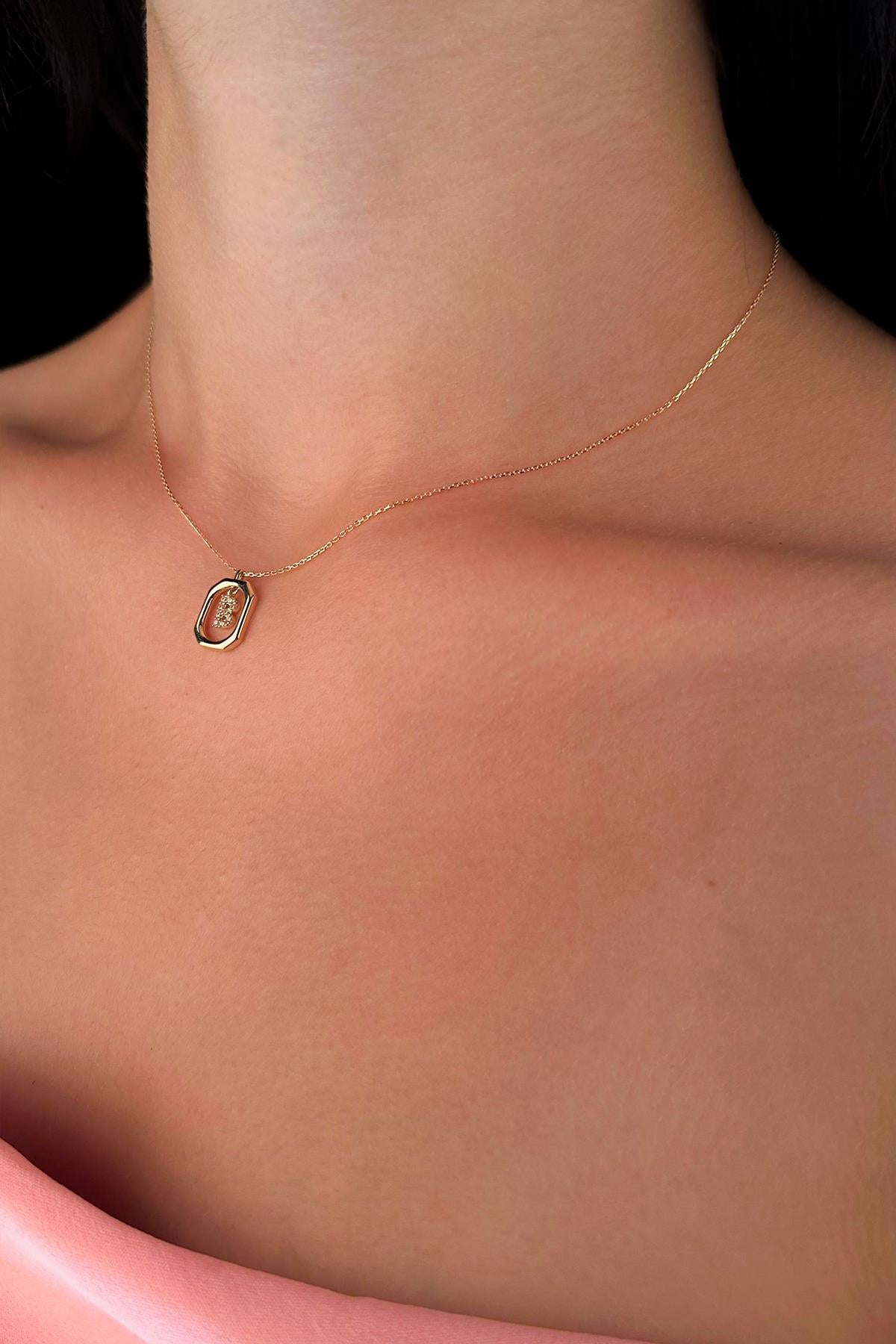 14K Gold Stone B Initial Necklace