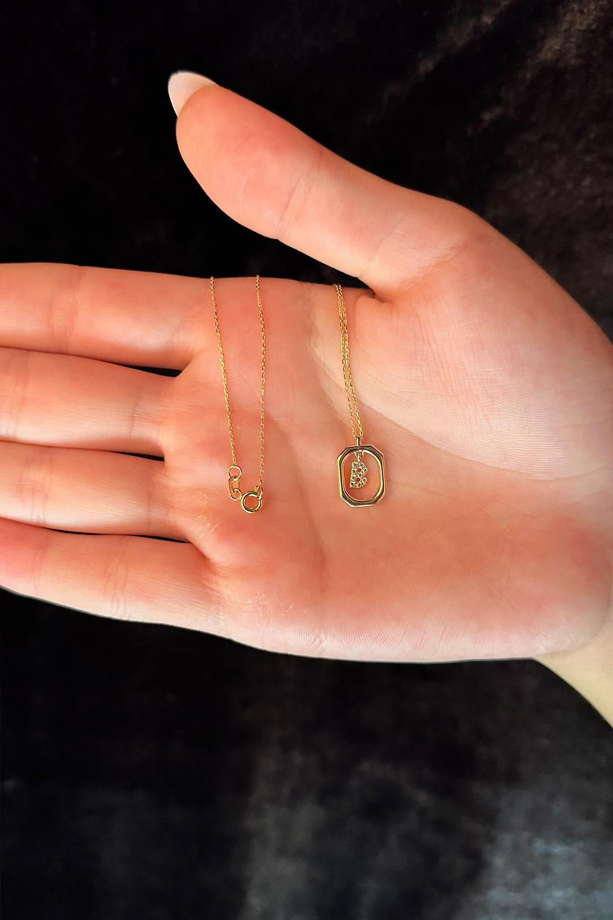 14K Gold Stone B Initial Necklace