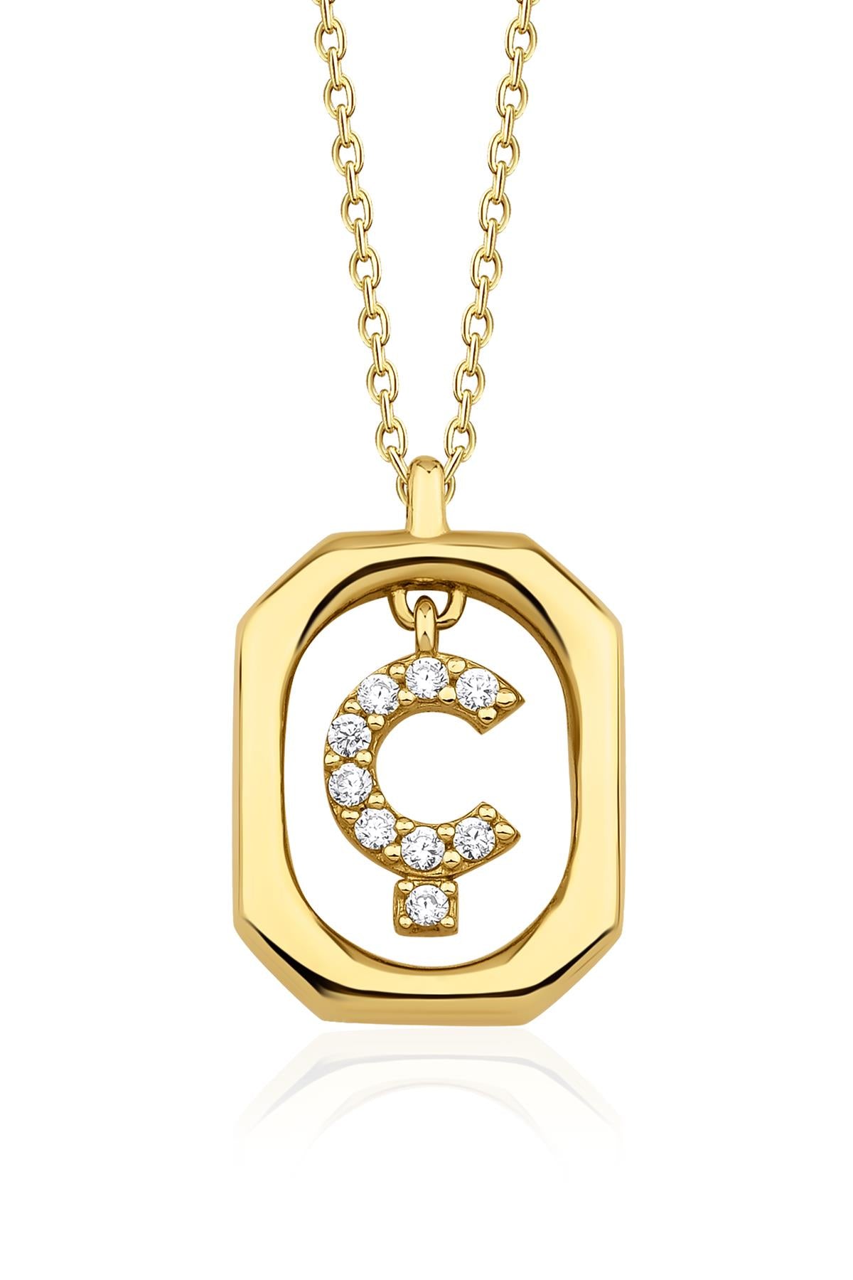 14K Gold Stone Ç Initial Necklace