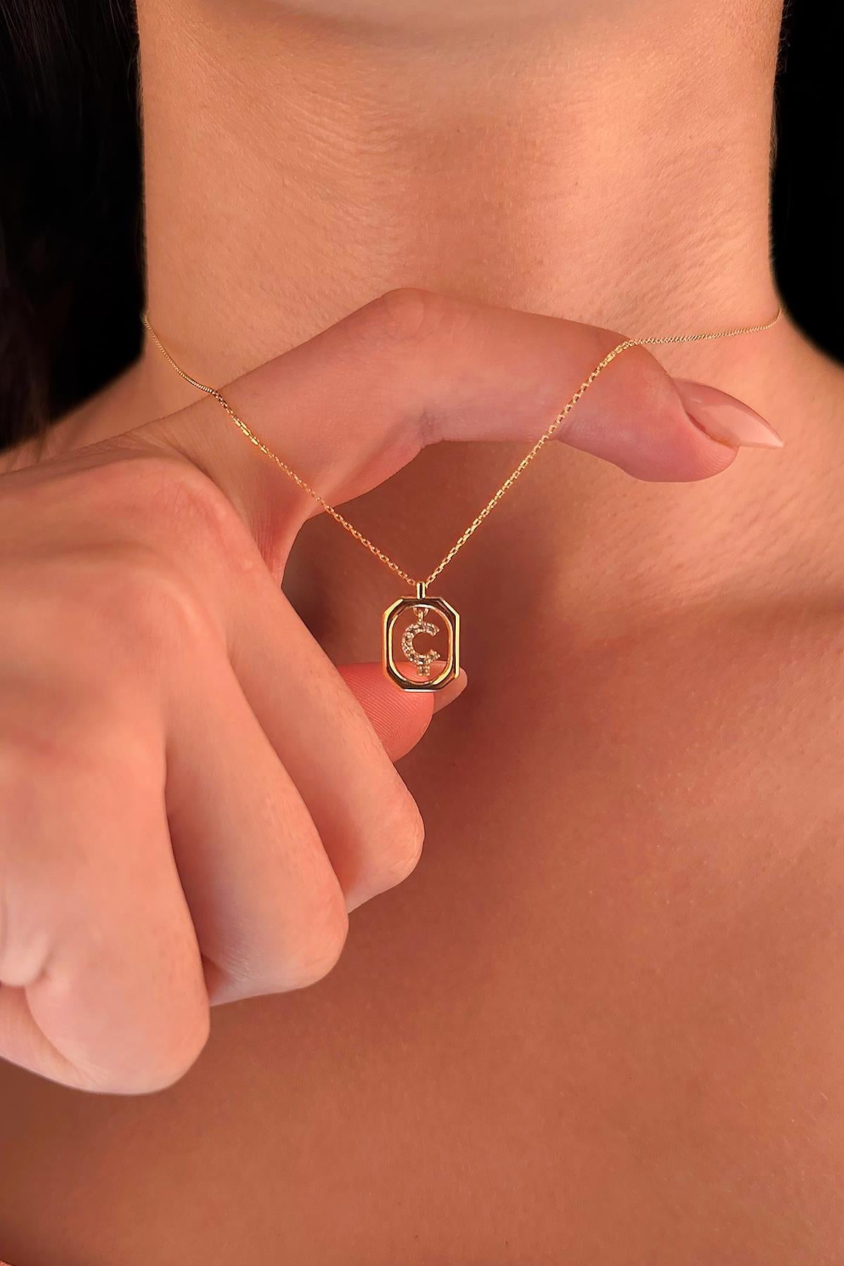 14K Gold Stone Ç Initial Necklace