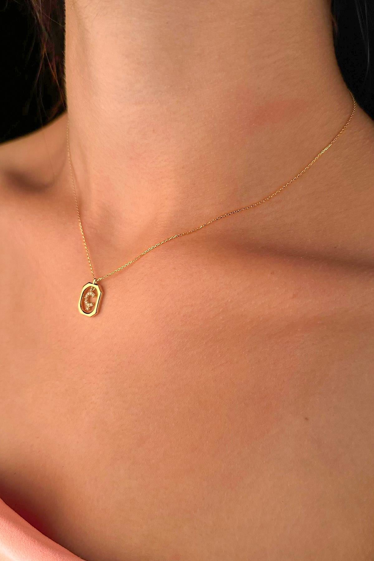 14K Gold Stone Ç Initial Necklace