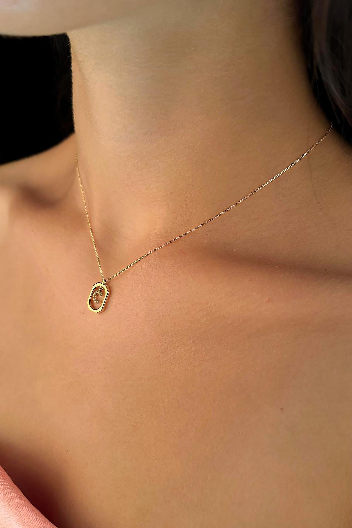 14K Gold Stone C Initial Necklace