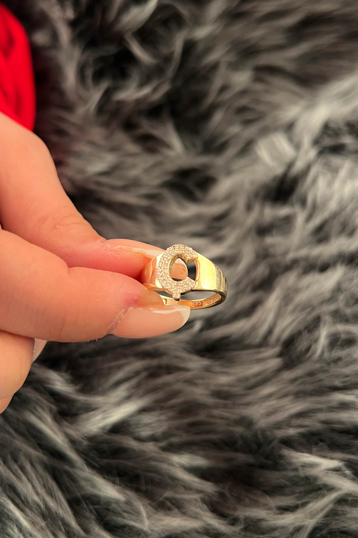 14K Gold Stone Ç Initial Ring