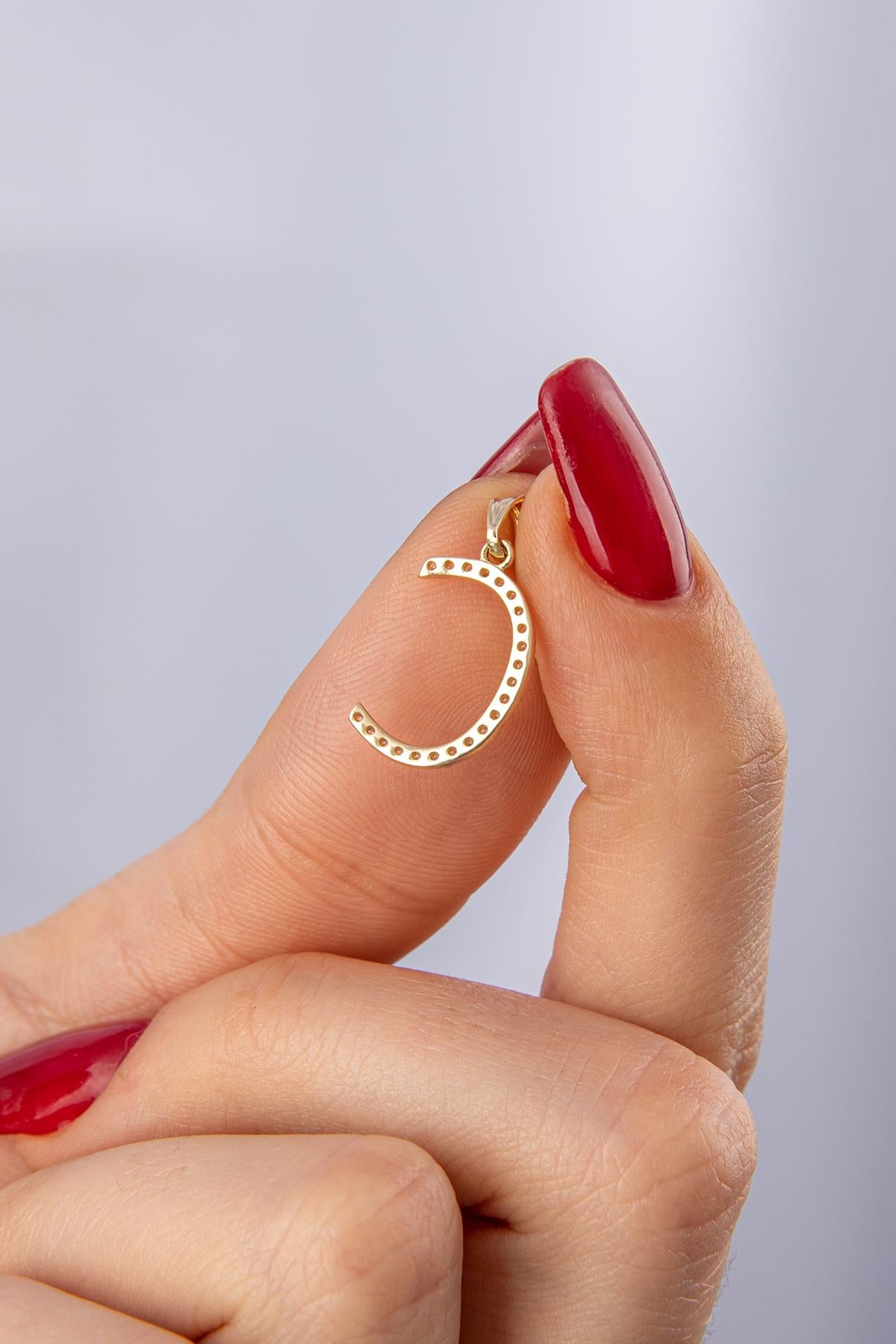 14K Gold Stone C Letter Charm