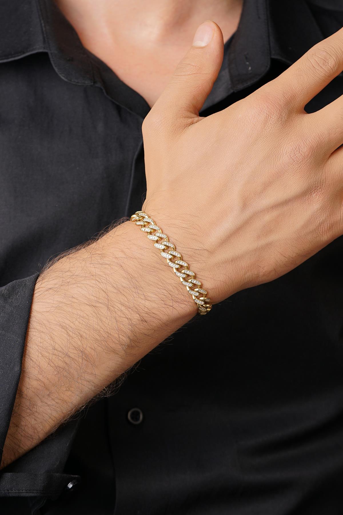 14K Solid Gold Stone Curb Cuban Bracelet