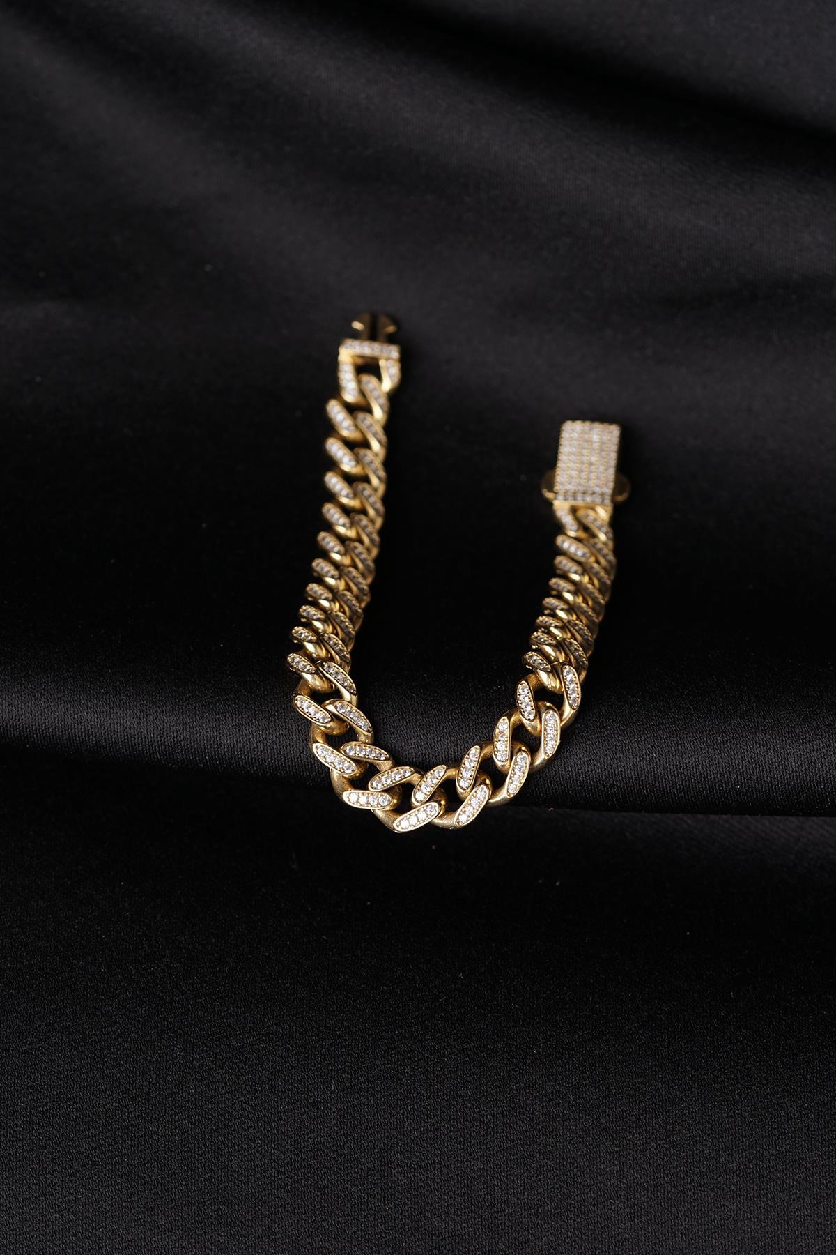 14K Solid Gold Stone Curb Cuban Bracelet