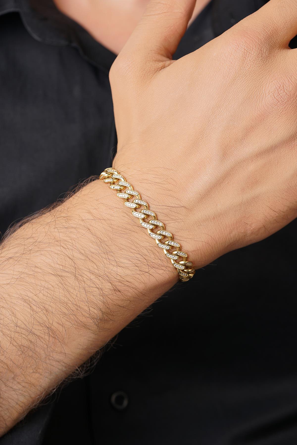 14K Gold Stone Curb Cuban Bracelet