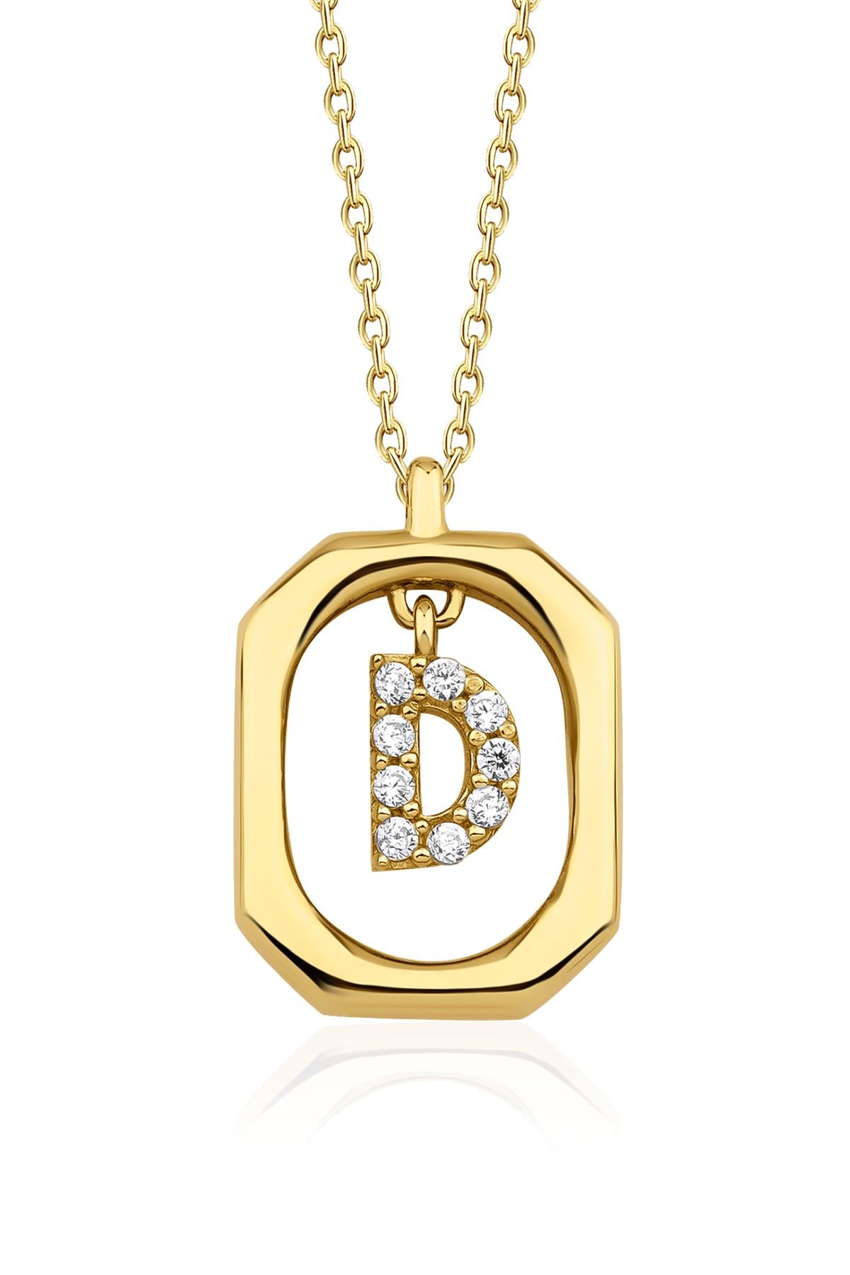 14K Gold Stone D Initial Necklace