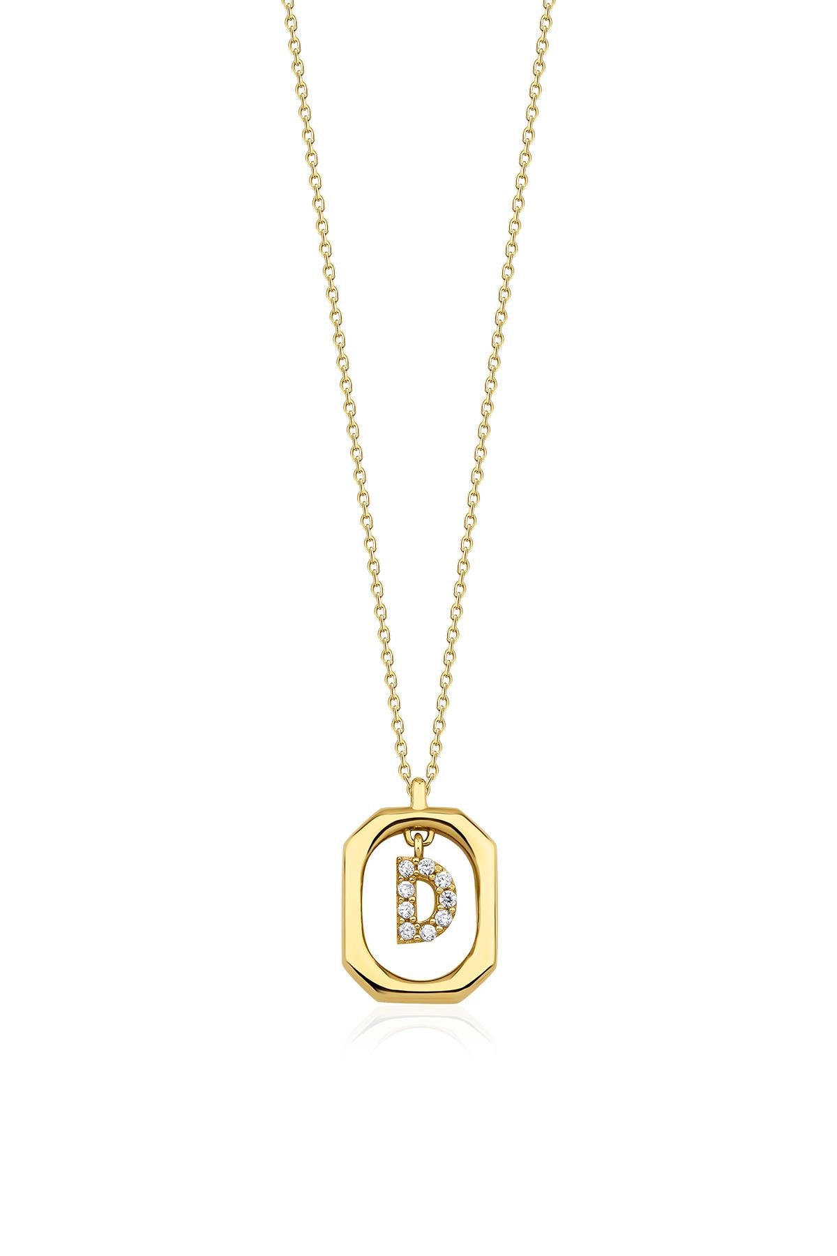 14K Gold Stone D Initial Necklace