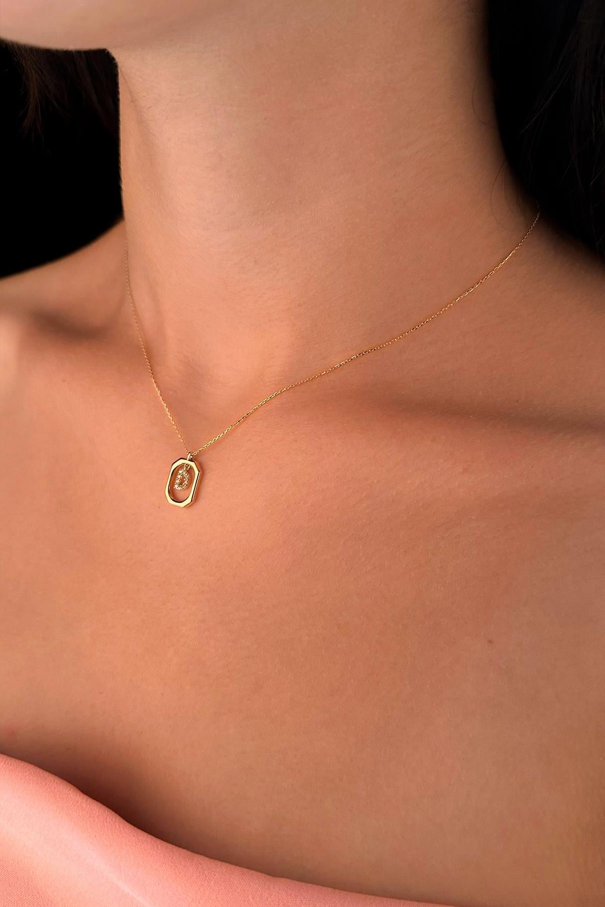 14K Gold Stone D Initial Necklace