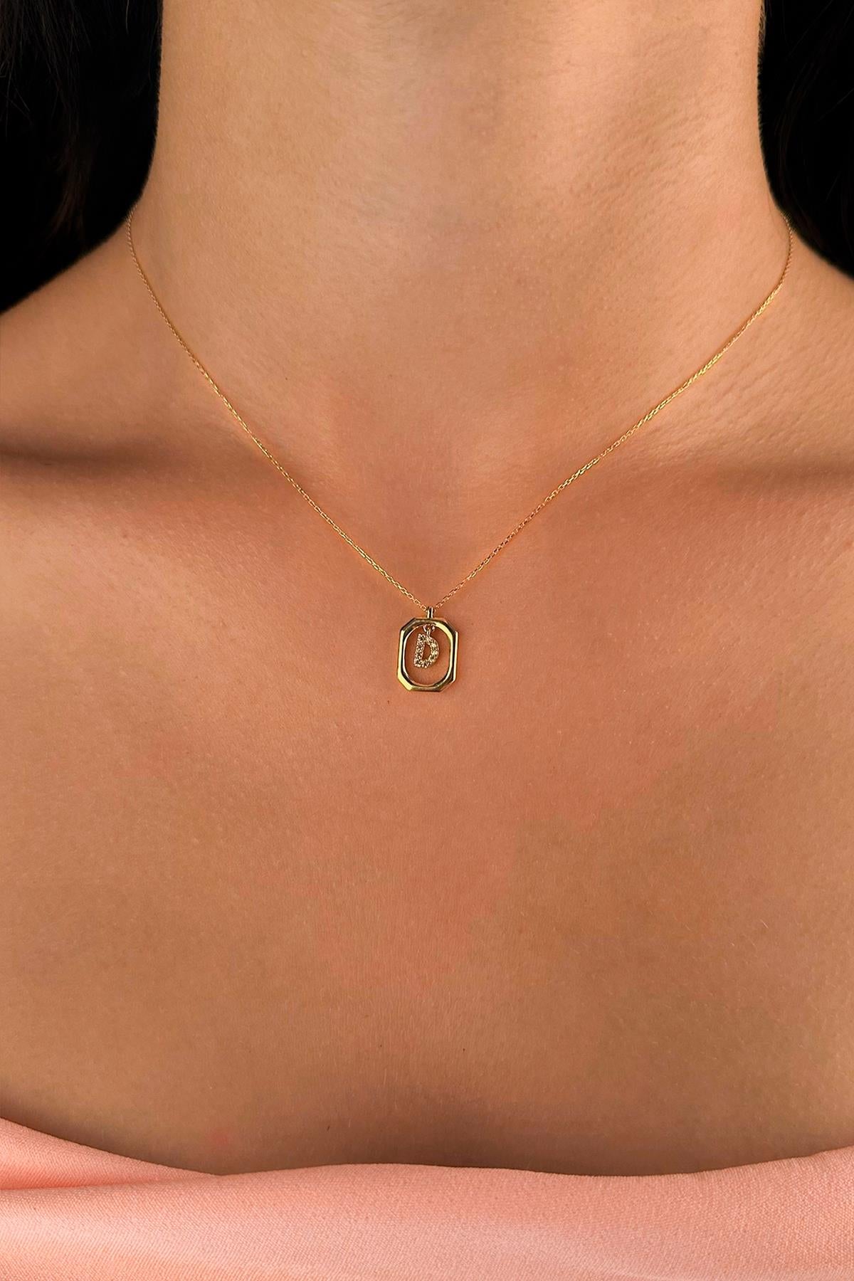 14K Gold Stone D Initial Necklace
