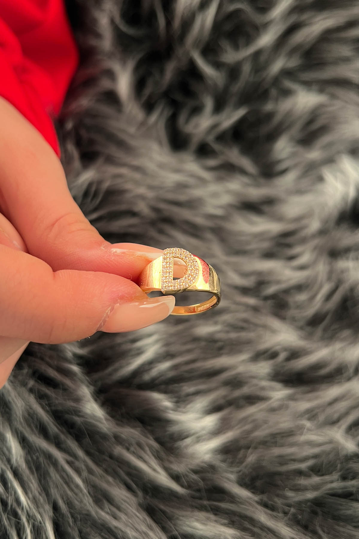 14K Gold Stone D Initial Ring