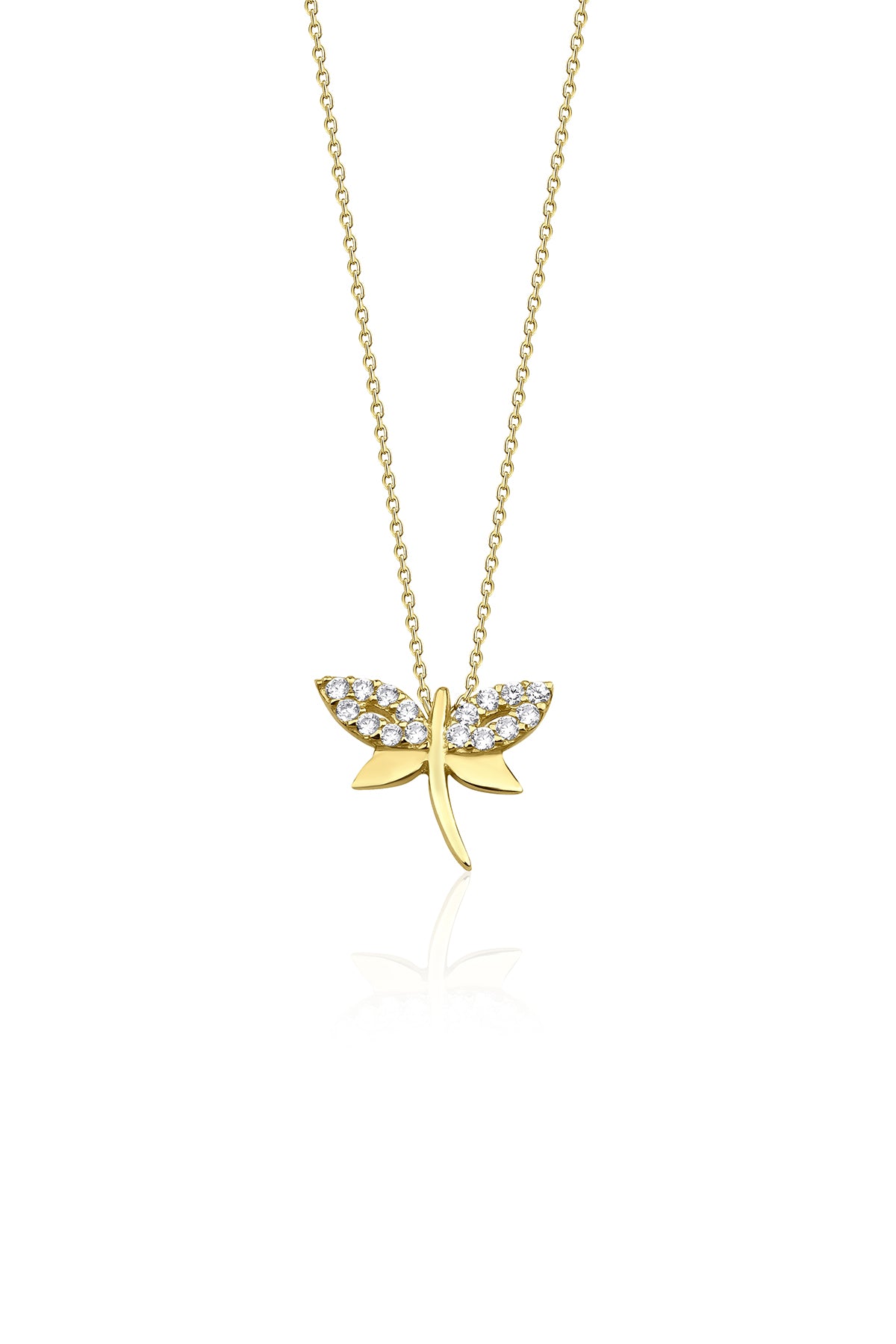 14K Gold Stone Dragonfly Necklace