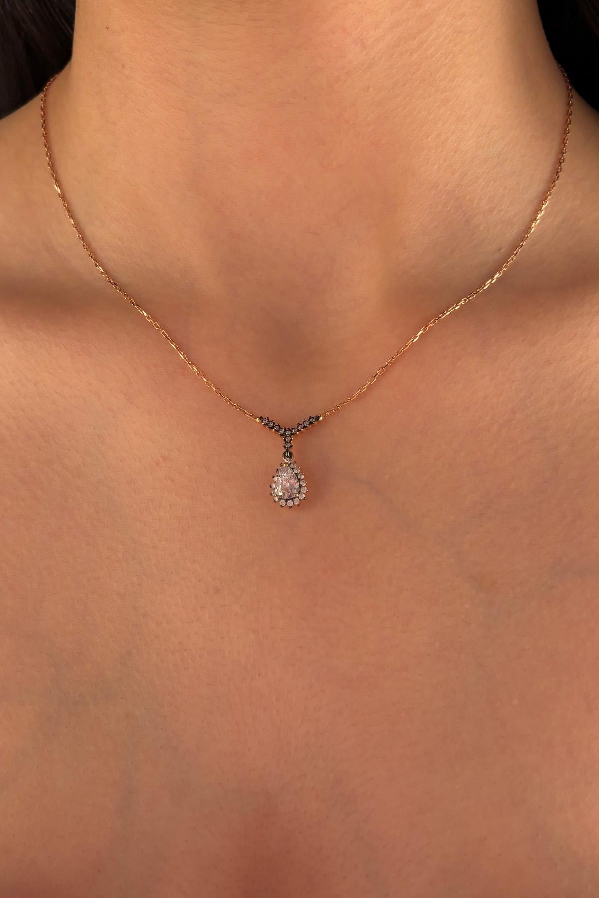 14K Gold Stone Drop Necklace