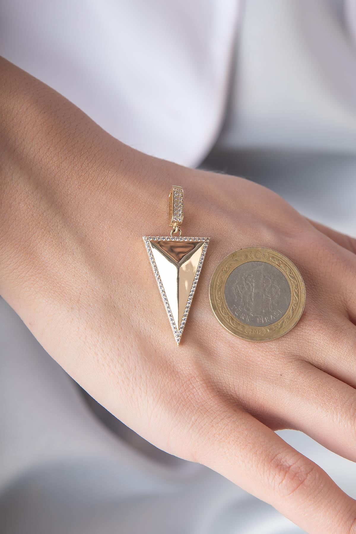 14K Gold Stone Edged Triangle Pendant