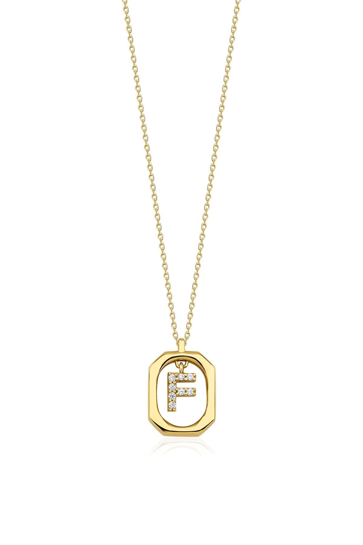 14K Gold Stone F Initial Necklace