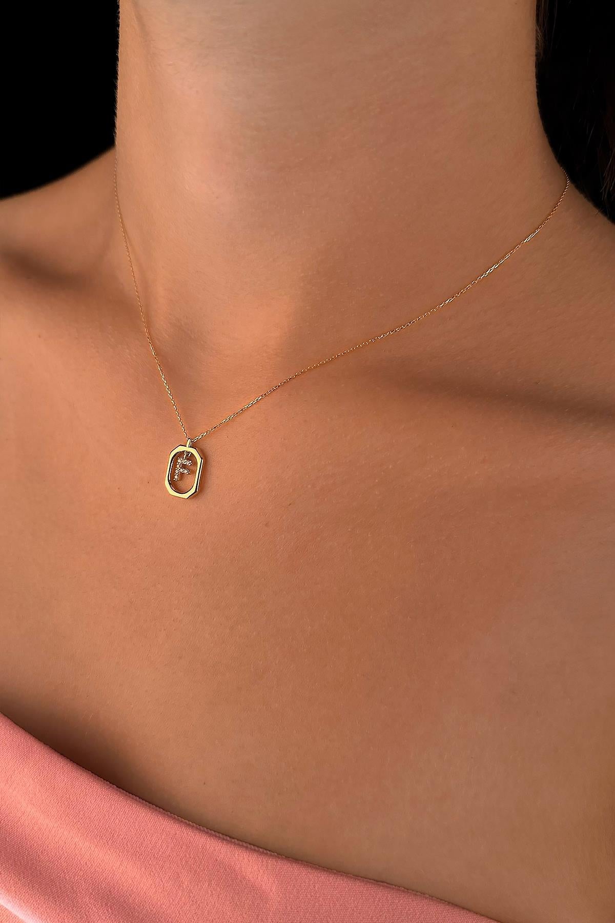 14K Gold Stone F Initial Necklace