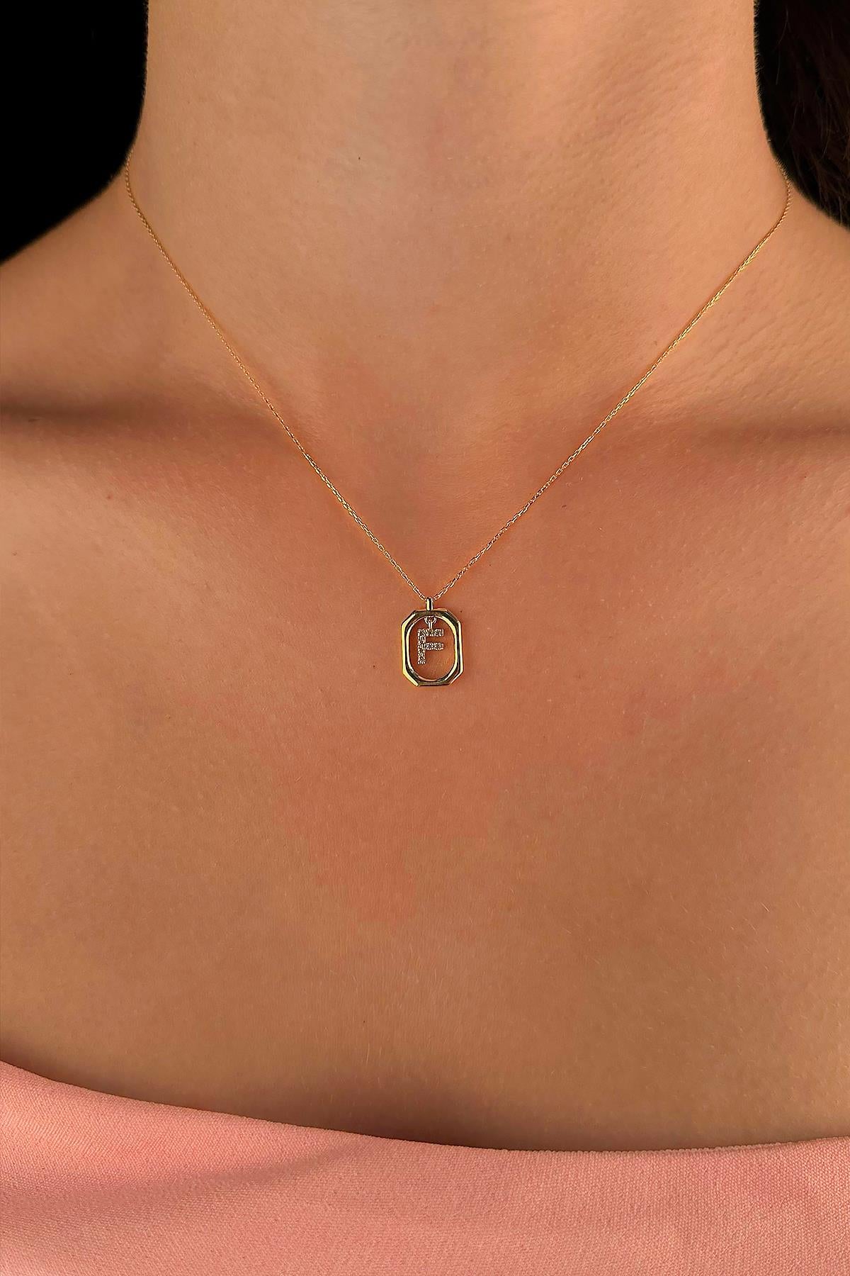 14K Gold Stone F Initial Necklace