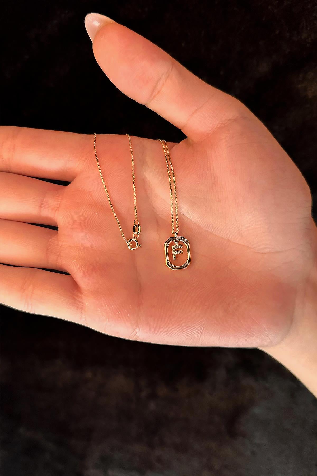 14K Gold Stone F Initial Necklace