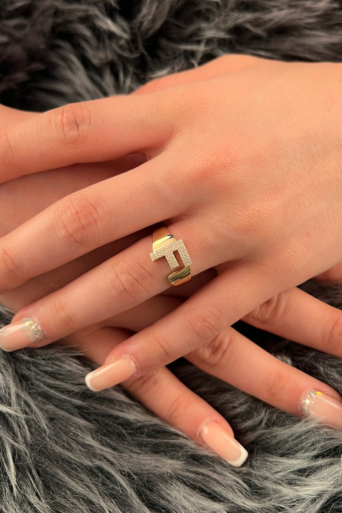 14K Gold Stone F Initial Ring