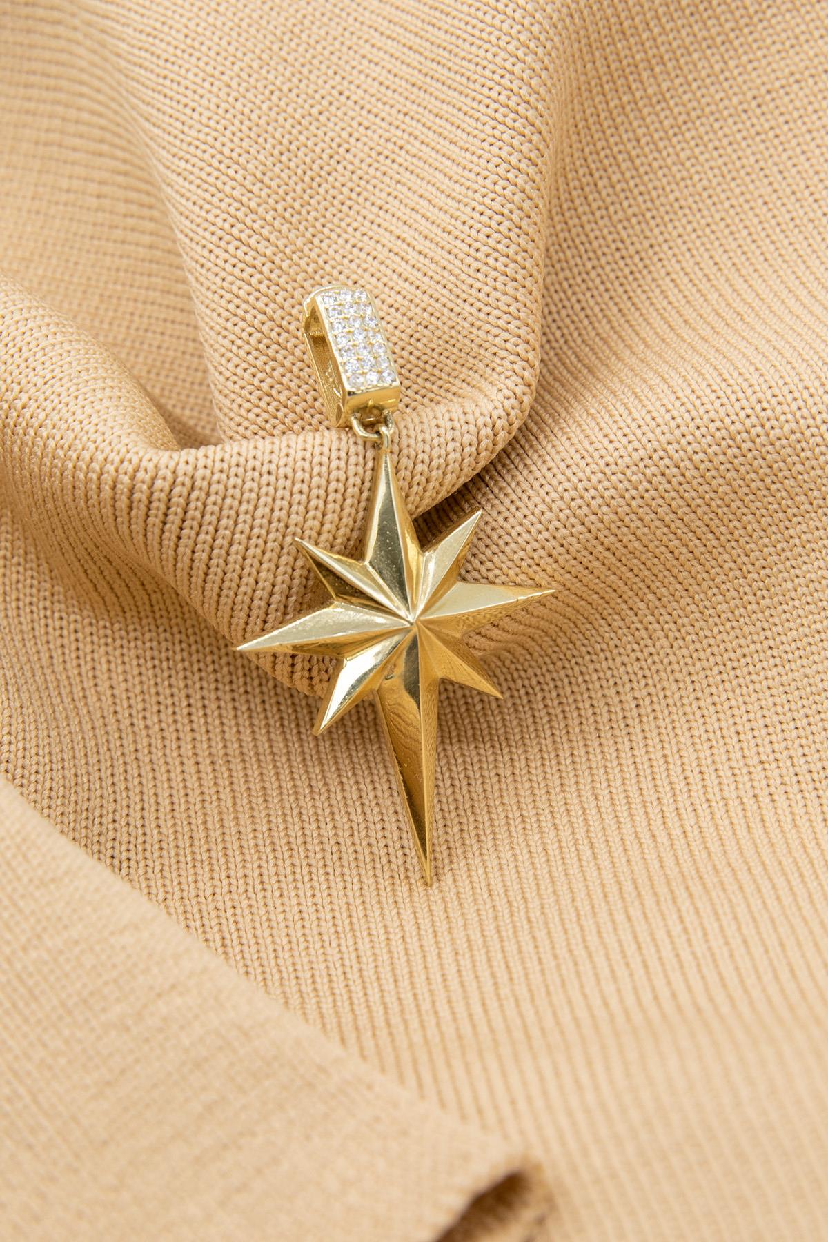14K Gold Stone Faceted North Star Charm