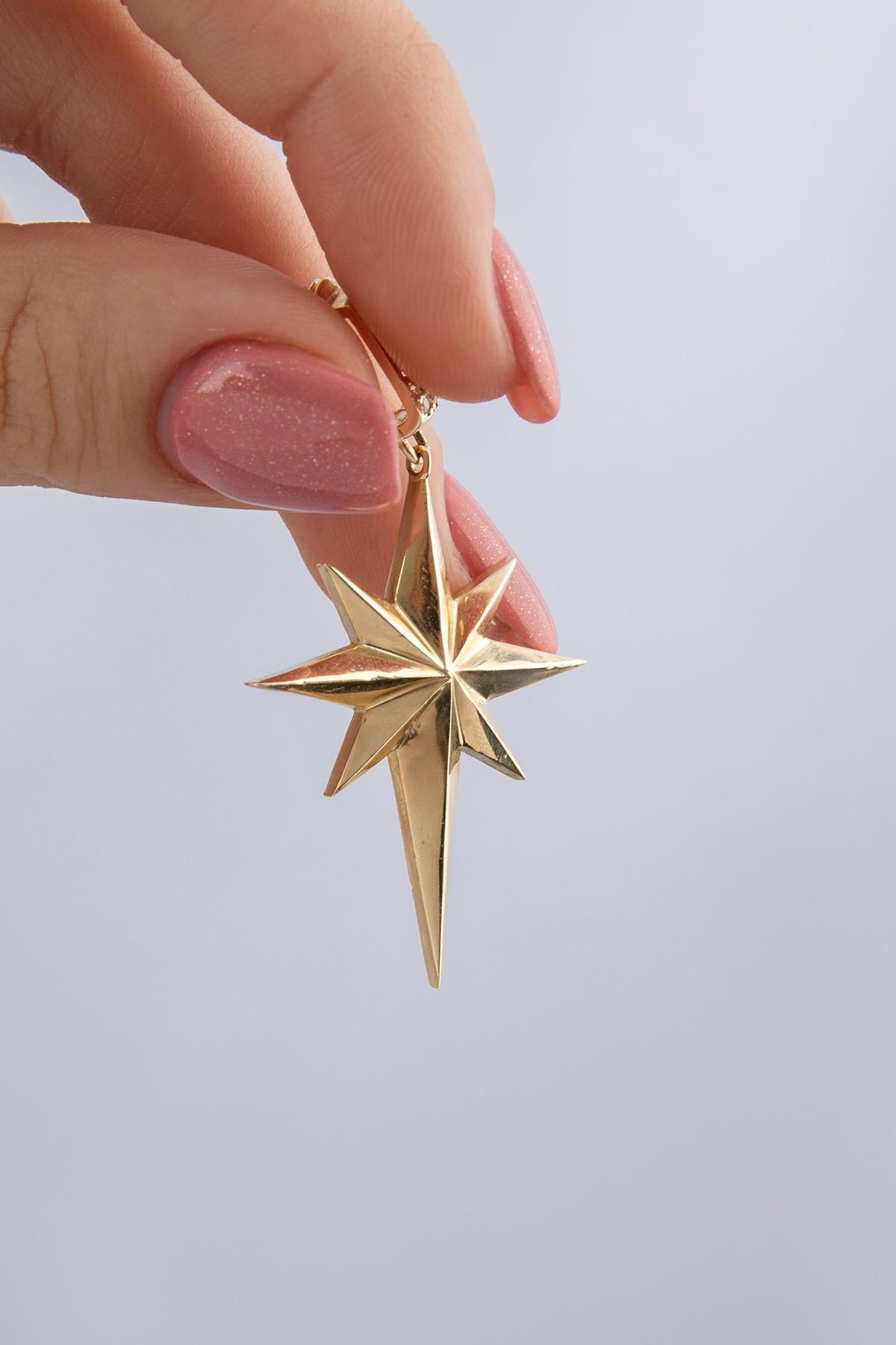 14K Gold Stone Faceted North Star Charm