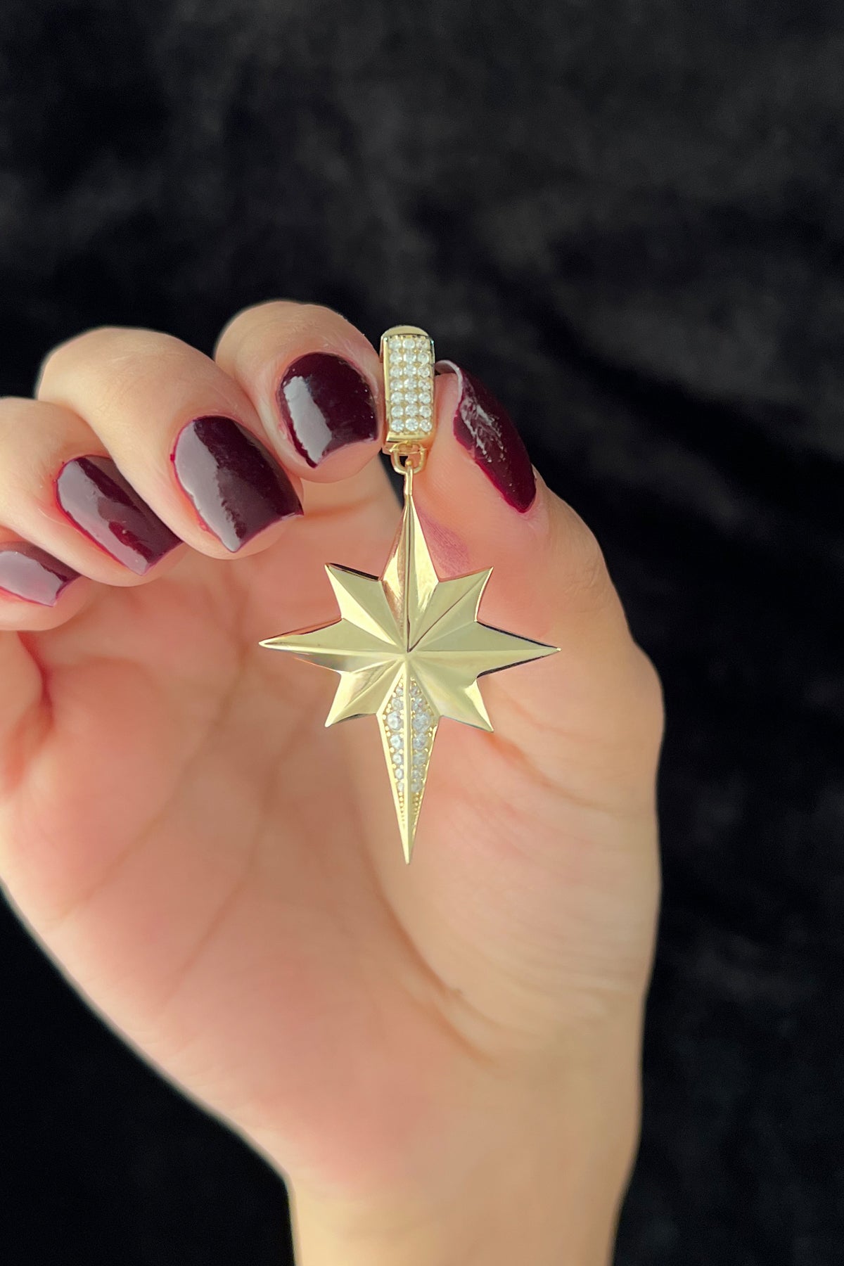14K Gold Stone Faceted North Star Charm