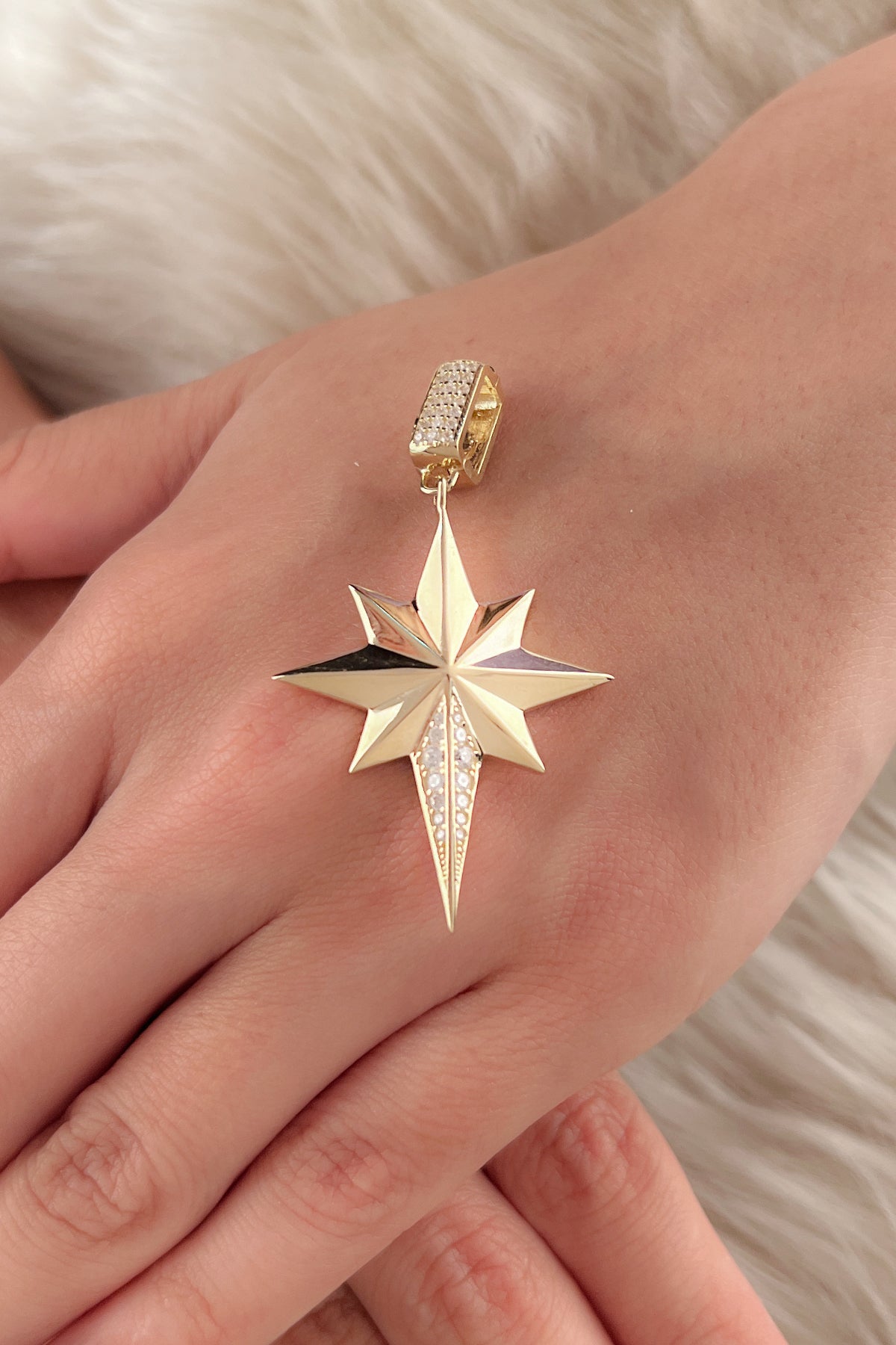 14K Gold Stone Faceted North Star Charm