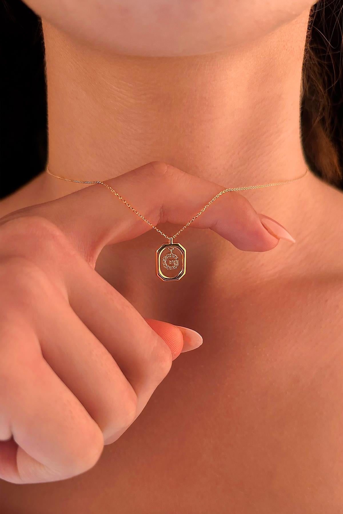 14K Gold Stone G Initial Necklace