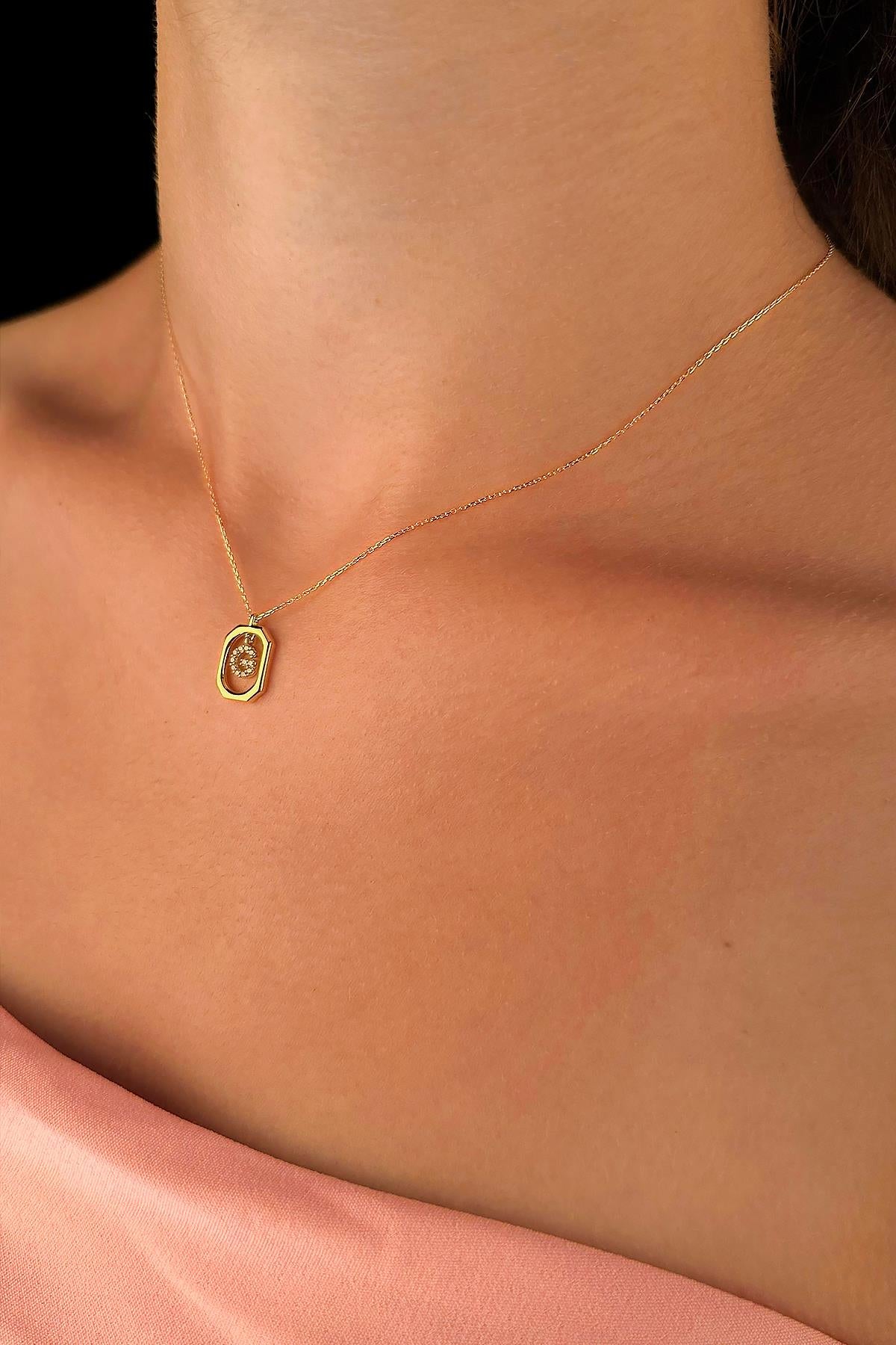 14K Gold Stone G Initial Necklace