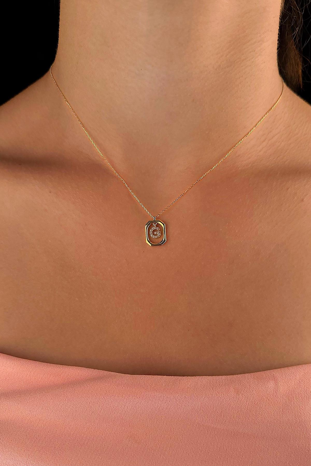 14K Gold Stone G Initial Necklace