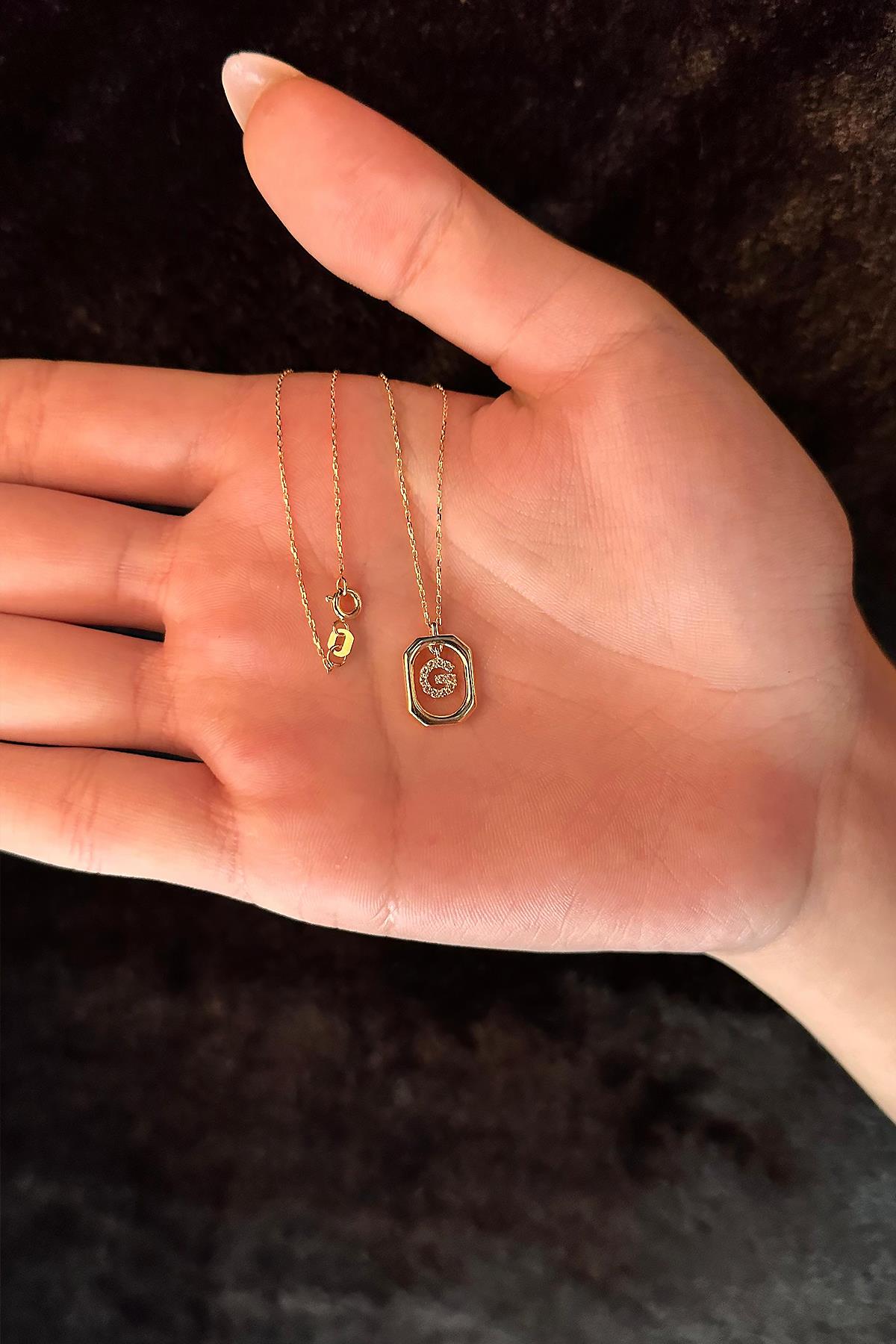 14K Gold Stone G Initial Necklace