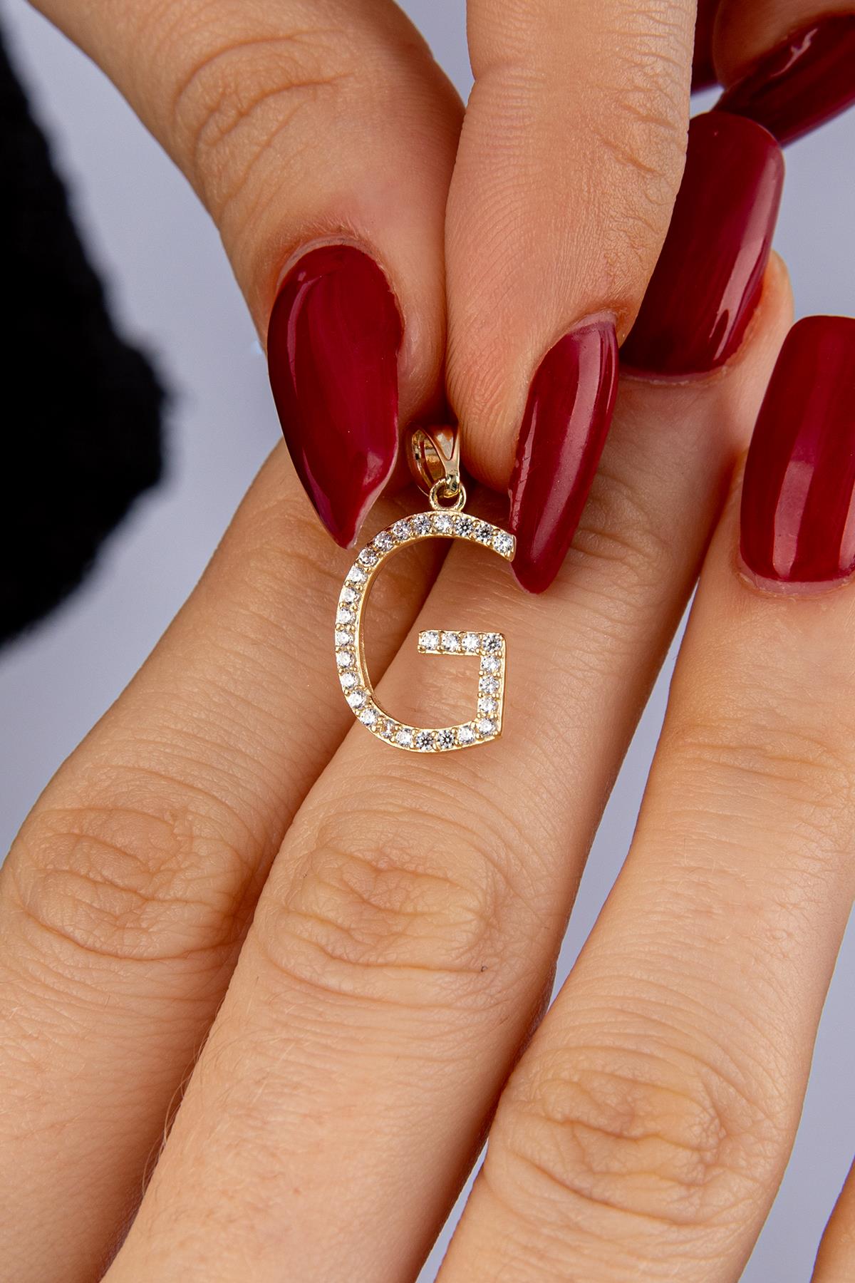 14K Gold Stone G Letter Charm