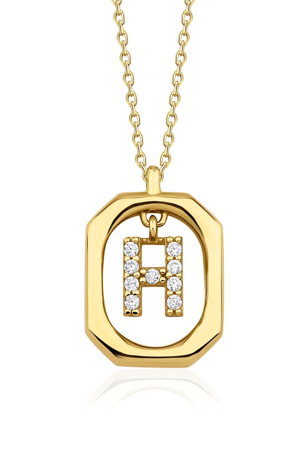 14K Gold Stone H Initial Necklace