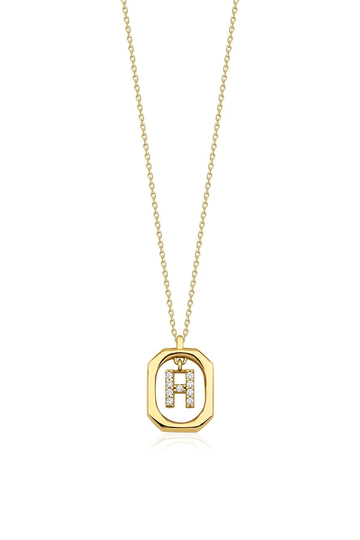 14K Gold Stone H Initial Necklace