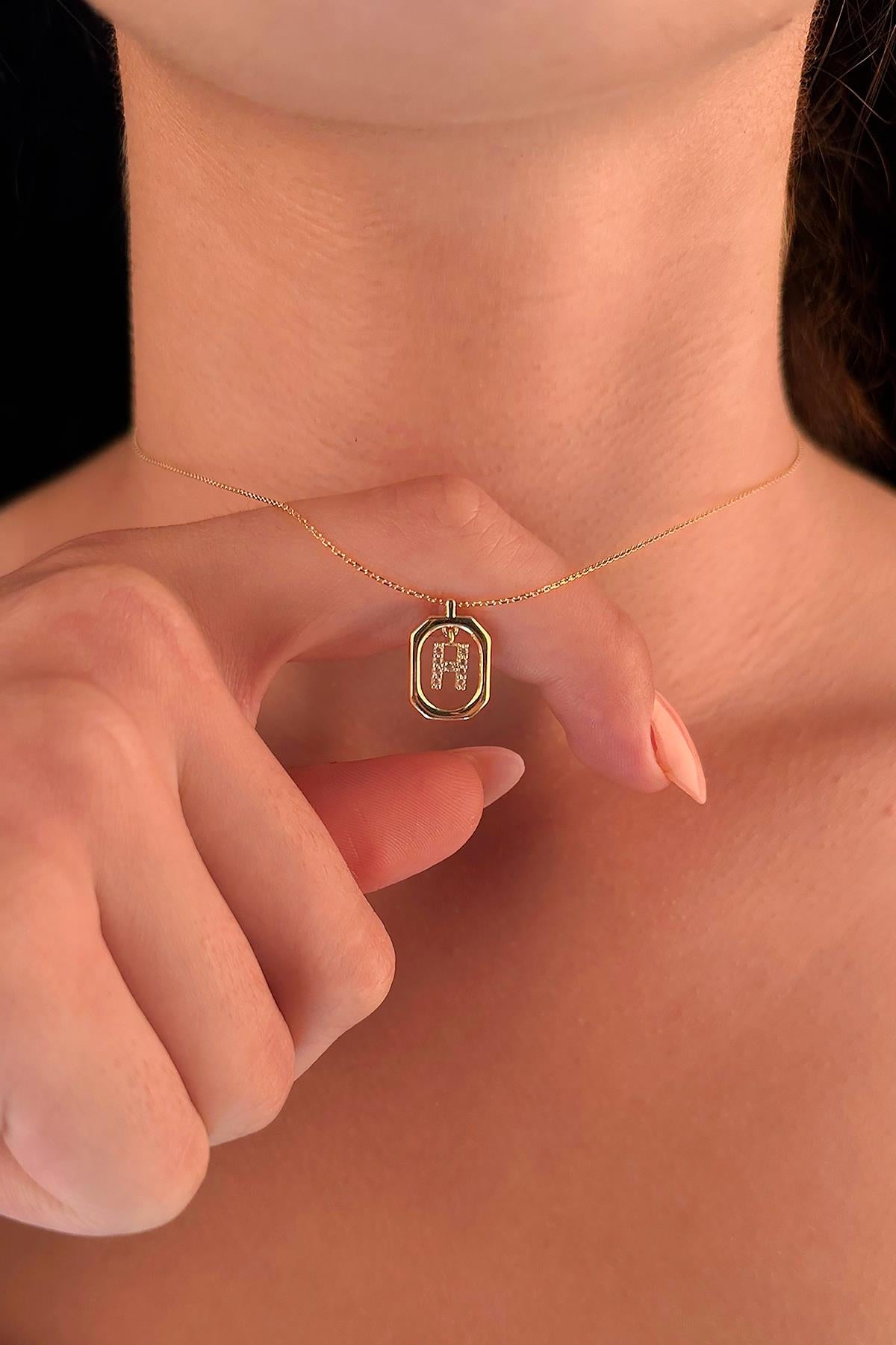 14K Gold Stone H Initial Necklace