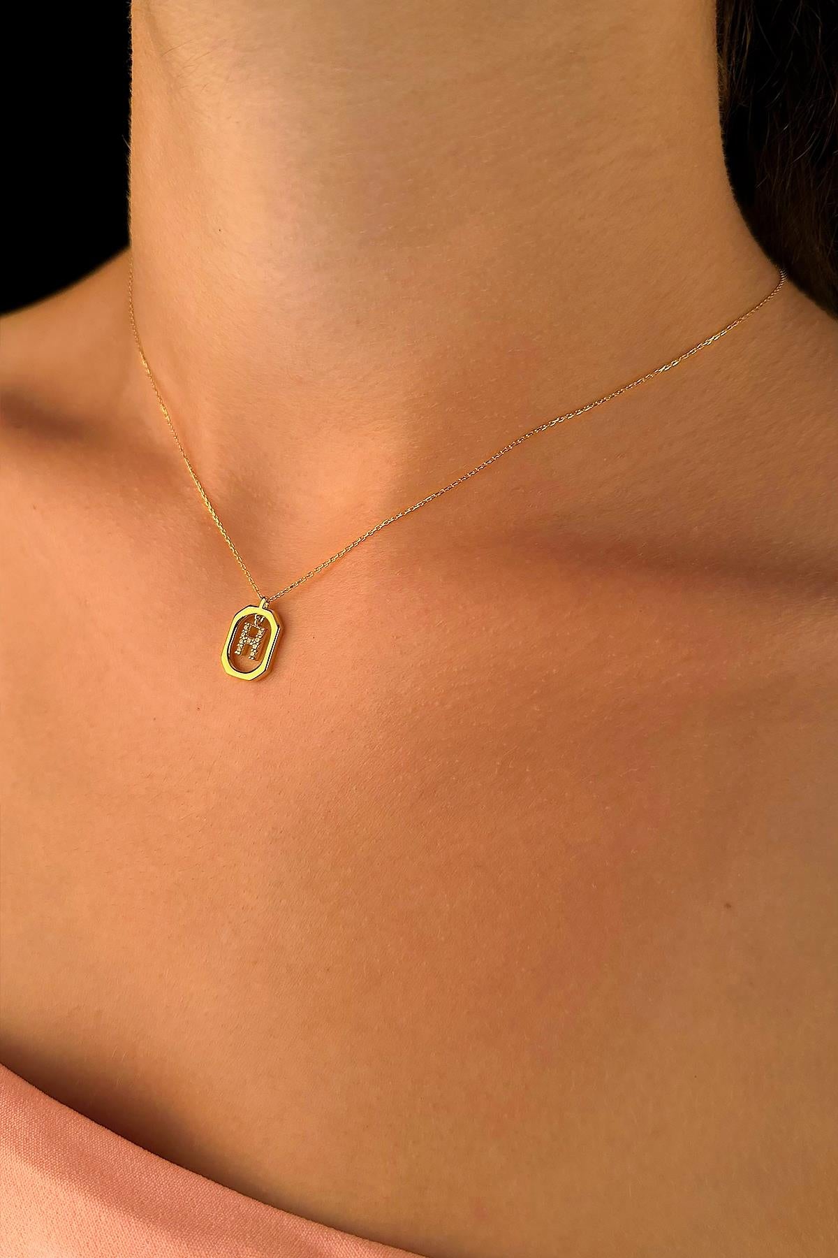 14K Gold Stone H Initial Necklace