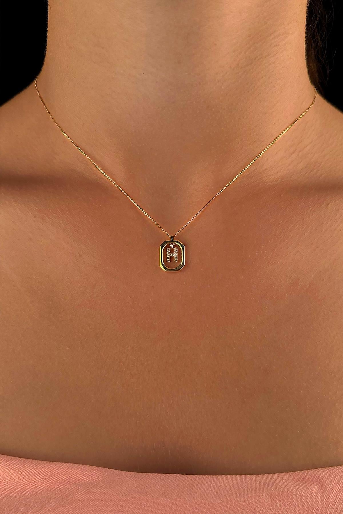 14K Gold Stone H Initial Necklace