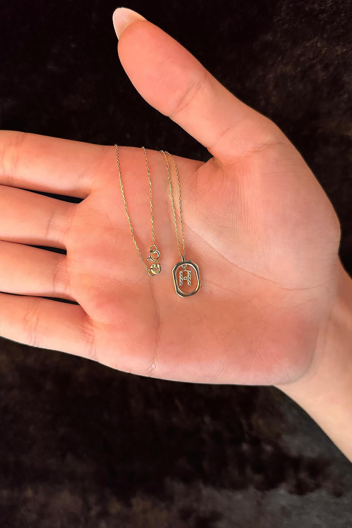 14K Gold Stone H Initial Necklace