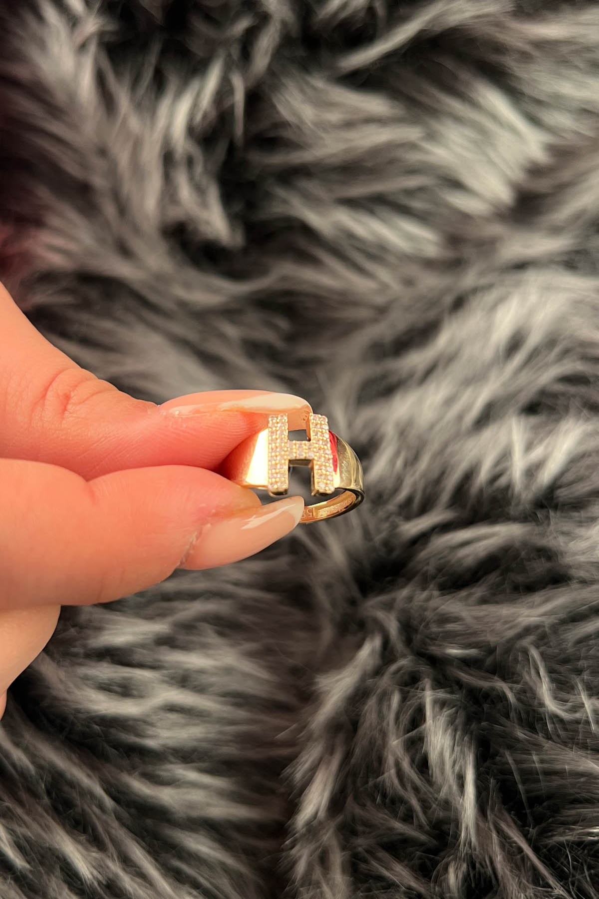 14K Gold Stone H Initial Ring