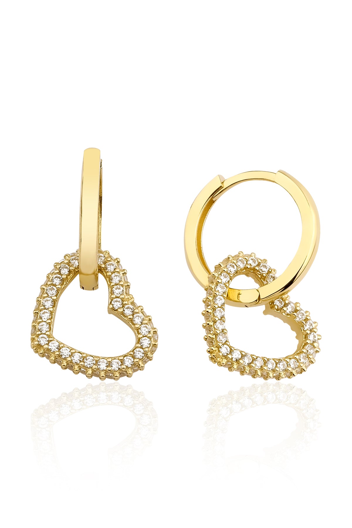 14K Gold Stone Heart Huggie Hoop Earrings