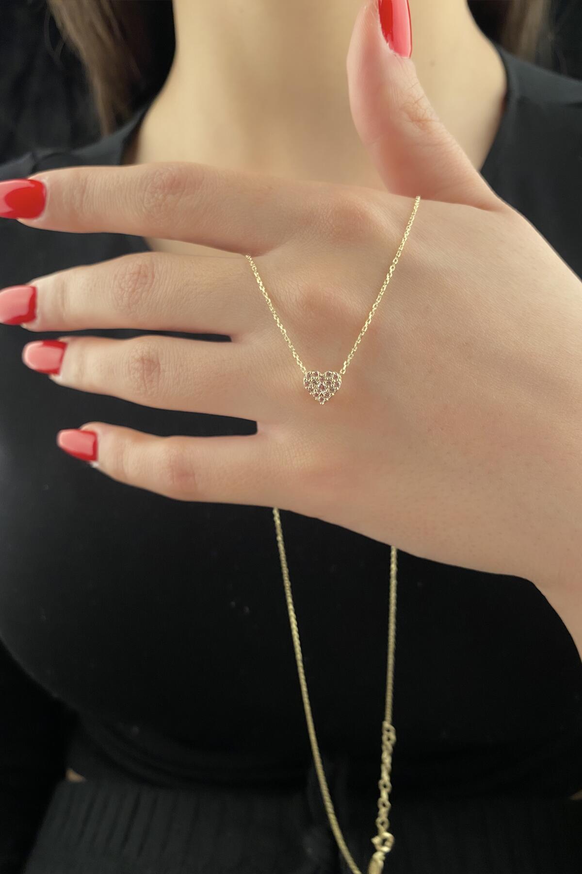 14K Gold Stone Heart Necklace  2