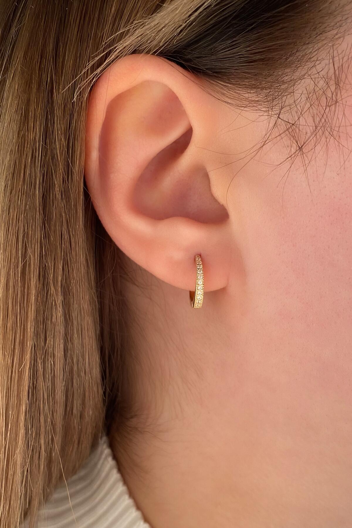 14K Gold Stone Hoop Earrings